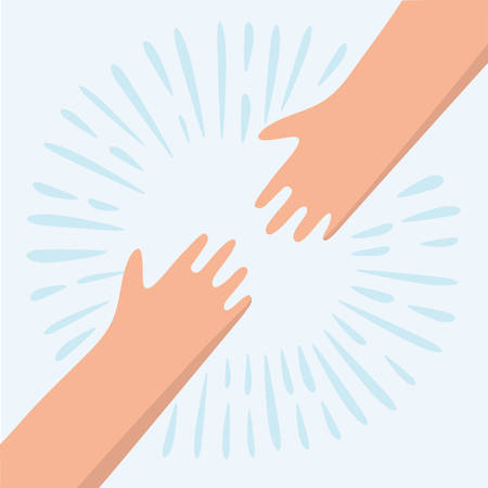 cartoon illustration of two hands. Helping hand to a friendのイラスト素材