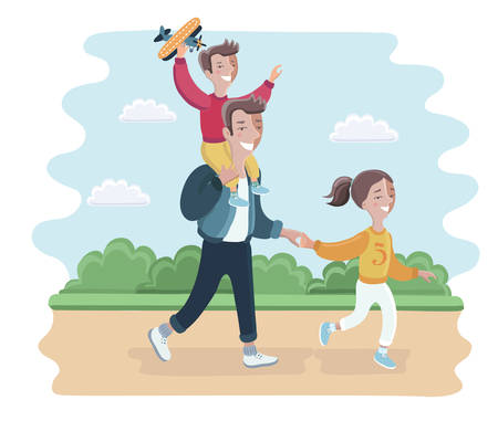 Vector illustration of Father holding his son and daughter. Vector illustration. Happy Father's Day.のイラスト素材