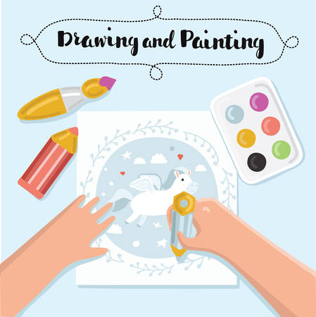 Painting And Drawing Kids Banners Creative Process Vector