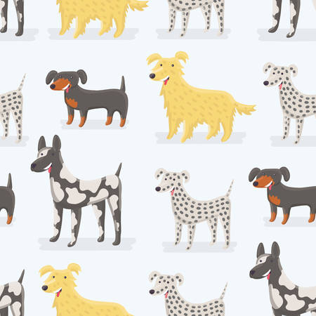 Vector cartoon seamless pattern of different kind of dogのイラスト素材
