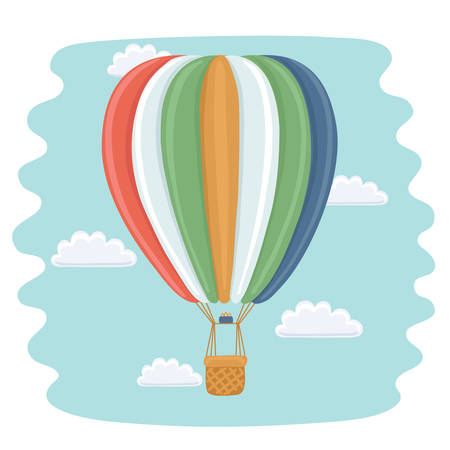 Vector funny cartoon illustration of hot air balloon and cloudsのイラスト素材