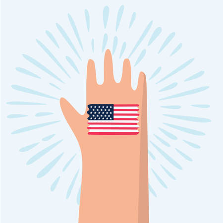 Vector cartoon illustration of american flag painted in colors on handのイラスト素材
