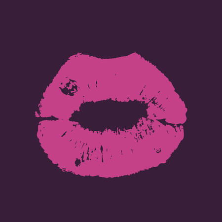 Print of red lips. Vector illustration vector woman open mouth on dark backgroundのイラスト素材