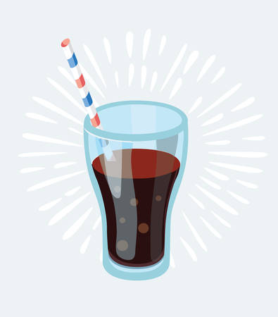 Vector cartoon cute illustation of cola glass with straw isolated on blueのイラスト素材