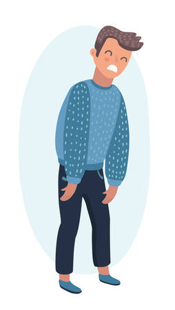 Vector cartoon illustration of sad boy with his head down. Human characters on isolated white background.のイラスト素材