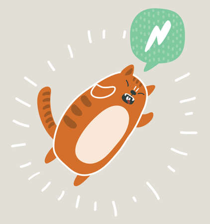 Vector cartoon illustration of cute kawai and funny red cat jumping. Bubble speech.の写真素材