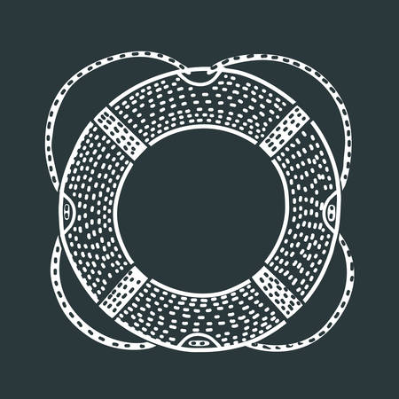 Vector cartoon funny outline illustration of lifeline. Save life ring in black and white color in modern style. For prints, cards, bannersのイラスト素材