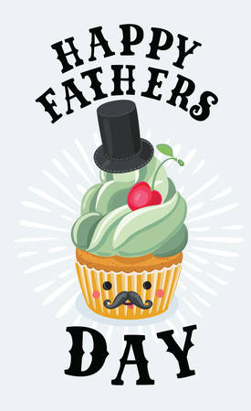 Vector cartoon funny illustration of Vintage Happy Father's Day cupcake poster design. Hand drawn lettering.のイラスト素材