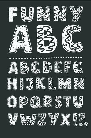 Vector cartoon Funny font set with tribal ornament. Vector alphabet for fun illustrations and postersのイラスト素材