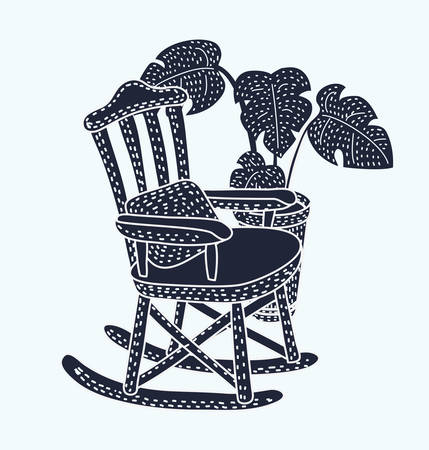 Vector cartoon black and white illustration of Rocking chair.のイラスト素材