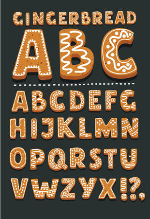 Vector cartoon illustration of Christmas or New Year alphabet gingerbread cookies set with glaze.のイラスト素材