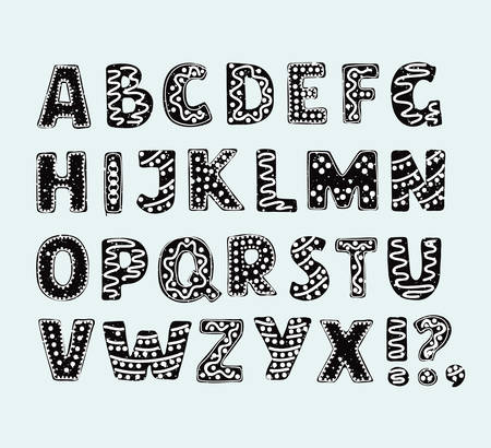 Vector cartoon set of Hand drawn ABC. Vintage decorative vector ABC letters decorated by onament.のイラスト素材