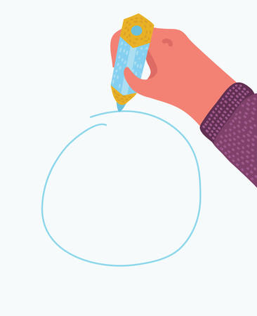 Vector cartoon illustration of writing or drawing circle by human hand with pencil. Isolated white background.のイラスト素材