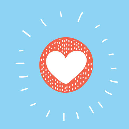 Vector cartoon funny illustration. Icon with heart on blue background. Valentine's day card concept. Valentines day icon hand drawn. Colorful graphic in modern style.のイラスト素材