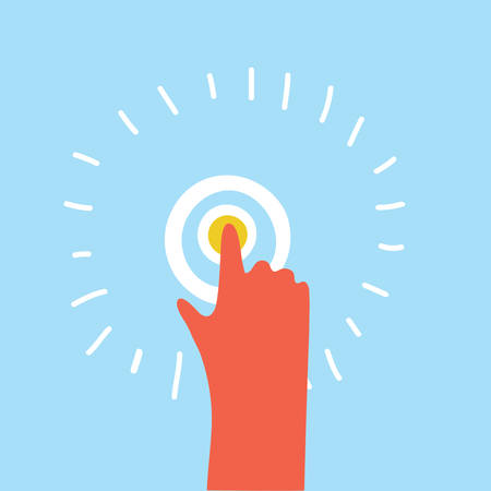 Vector cartoon fuuny illustration of Sign emblem Icon of forefinger touch screen. Design for posters and print.のイラスト素材