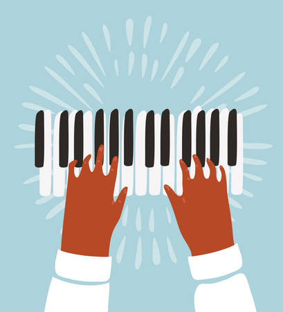 Vector funny funky illustration of two hands plays on piano keysのイラスト素材