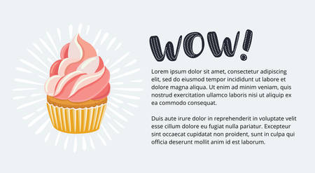 Banner with cartoon illustration of sweet cupcakes on white background with space for your own text message.のイラスト素材