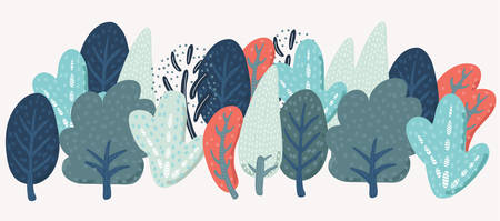 Cartoon fancy shapes trees forest in vintage colors on white isolated backdropのイラスト素材