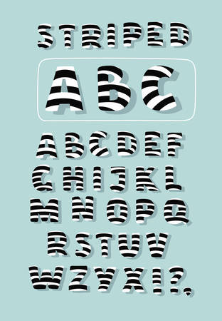 Vector cartoon funny hand drawnt Black striped retro style graphic font, vector alphabet, trendy letters design. Best for use at retro style posters and graphic designs.のイラスト素材