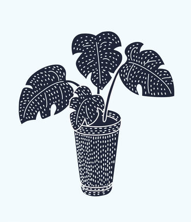 Vector cartoon illustration of house tropical palm plant pot set.のイラスト素材