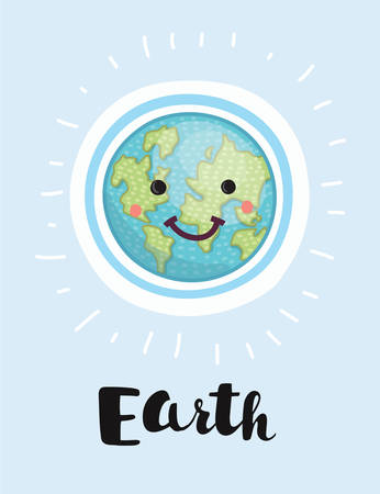 Vector cartoon illustratioon of earth cute face character face earth day.のイラスト素材