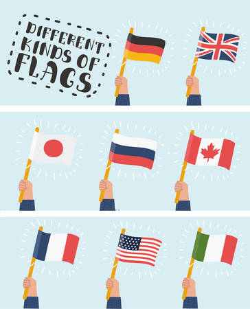 Vector cartoon illustration of Flag in hand icons set.のイラスト素材
