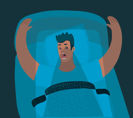 Vector cartoon illustration o f Man and nightmare. Man in his bad and scary figure at the door.のイラスト素材