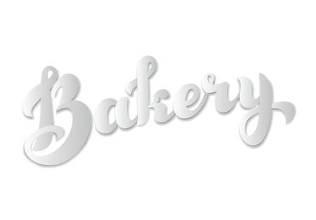 Vector cartoon Hand drawn lettering. Bakery words cut out paper with shadow on white background.のイラスト素材
