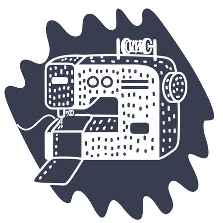 Vector cartoon illustration of Sewing machine black and white outline concept.のイラスト素材