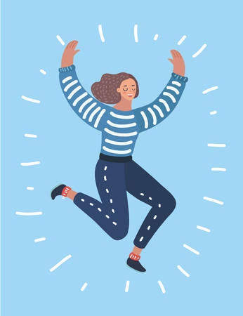 Vector cartoon illustration of Happy woman jumpingのイラスト素材