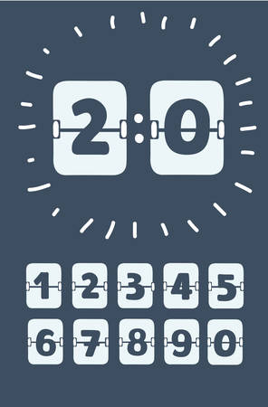 Vector cartoon illustration Set of numbers on a mechanical scoreboard. Vector template for your design on dark background in different black and white color.のイラスト素材