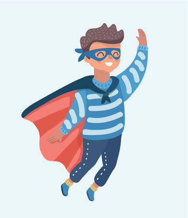 Vector cartoon illustration of Superhero boy waving hand.のイラスト素材