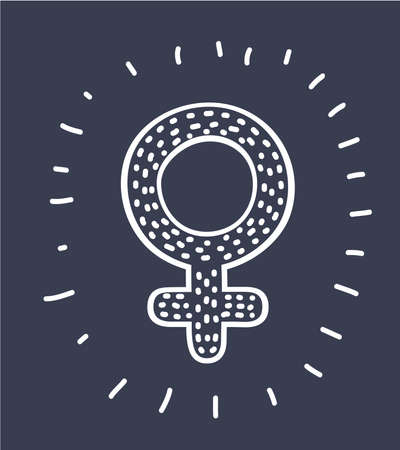 Vector cartoon illustration of female symbols. Sign of sexual identity. The white outline silhouette on a dark background.のイラスト素材