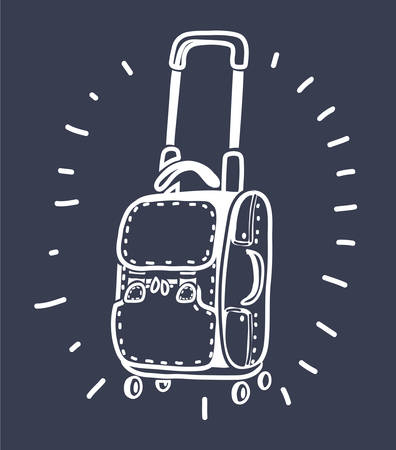 Vector cartoon illustration of hand-drawn of traveling bag on dark background. Outline modern concept on dark background.のイラスト素材
