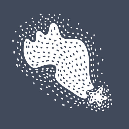 Vector cartoon illustration of Falling star on dark background. Hand drawn element in black white colors. Salute, firecracker, firecracker elements.のイラスト素材
