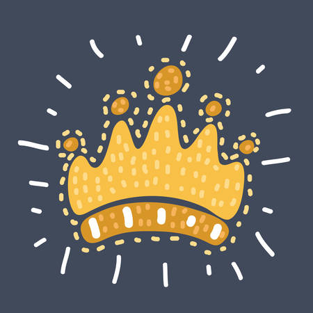 Vector cartoon funny hand drawn expression illustration of Filigree imperial crown. Element for design logo, emblem and tattoo. Gold symbol over dark background.のイラスト素材