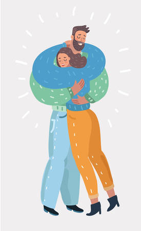 Vector cartoon illustration of Beautiful woman hugging man with tender love expression. Love, family, close, together, relatives.のイラスト素材