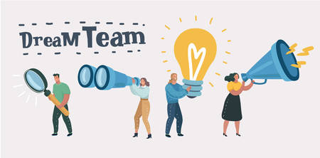 Vector business illustration ,success, dream team work. Different mamber in a creative group, researchigh, creative, smm, marketing.のイラスト素材