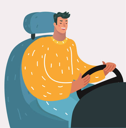 Vector cartoon illustration of man driving a car.のイラスト素材