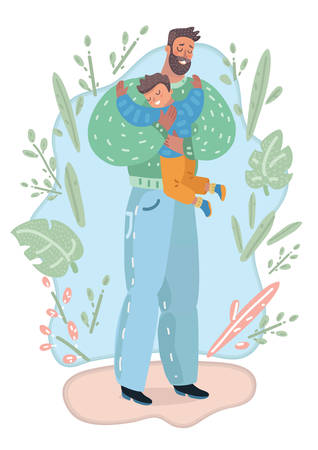 Vector illustration Father and son hugging. Hand drawn style greeting card for father's dayのイラスト素材