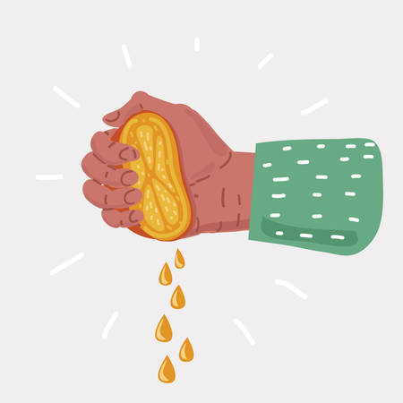 Vector cartoon illustration of Human Hand squeezes lemon on white background.のイラスト素材