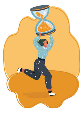 Vector cartoon illustration of business, time management, deadline concept - woman hand with sandglass.のイラスト素材