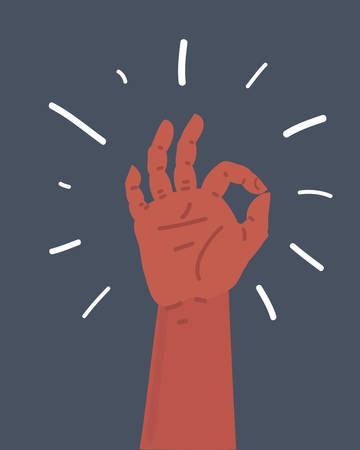 Vector cartoon illustration of Gesture okay, e-commerce and marketing, best choice sign on dark bakcground.のイラスト素材