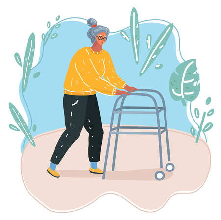 Vector cartoon illustration of Old woman walk with her walker outside.のイラスト素材