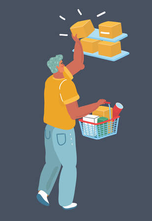 Vector cartoon illustration of man shopping in the city during Christmas time.のイラスト素材