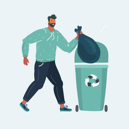 Cartoon vector illustration of Garbage element of a man throwing trash into a basket on the white background.のイラスト素材