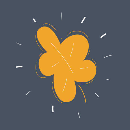 Cartoon vector illustration of yellow Leave. Hand Drawn icon on dark background.のイラスト素材