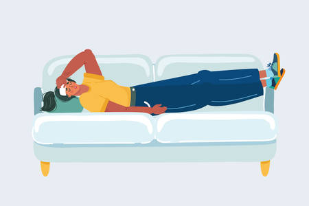 A Woman with headache on sofa on whiteのイラスト素材
