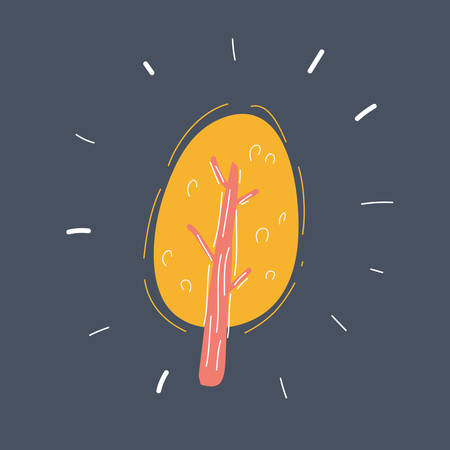 Yellow tree icon isolated on dark background.のイラスト素材