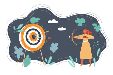 Woman shoots a bow at a target.のイラスト素材